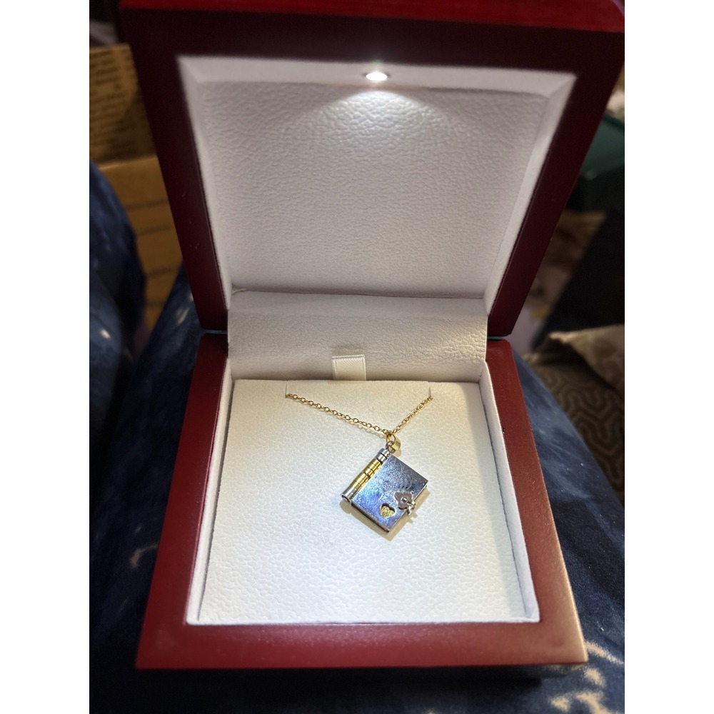 Inspirational Daughter Book Locket Necklace Gold Silver Tone Folding Pages Box